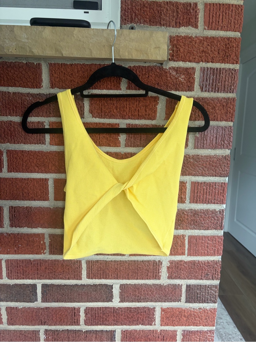 Yellow Twist-Front Ribbed Crop Tank Top - Women